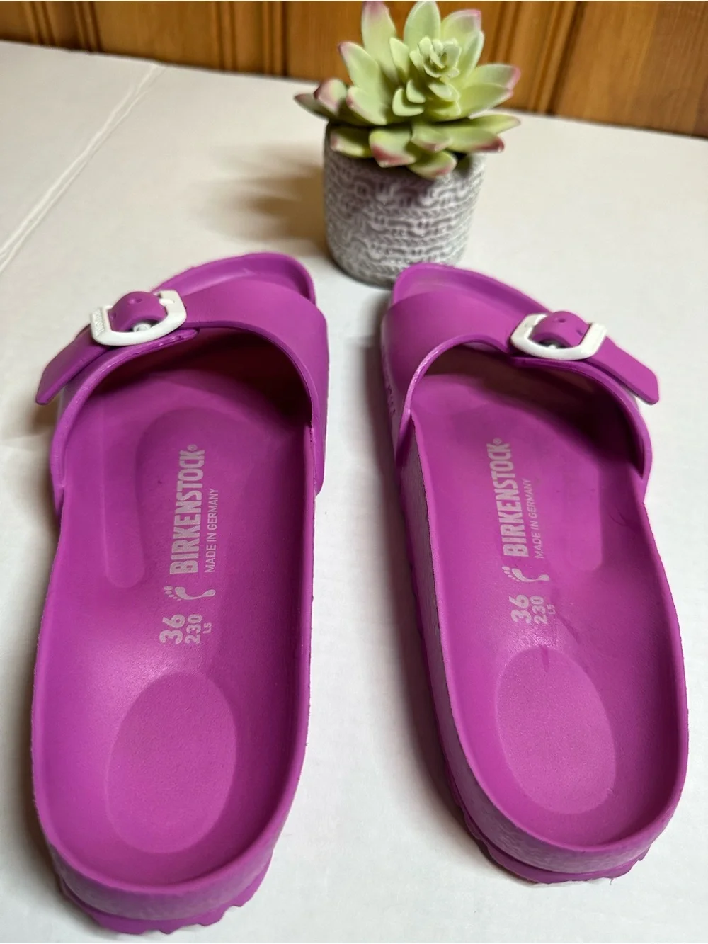 Birkenstock Kids Purple EVA Slide Sandals with White Buckles
